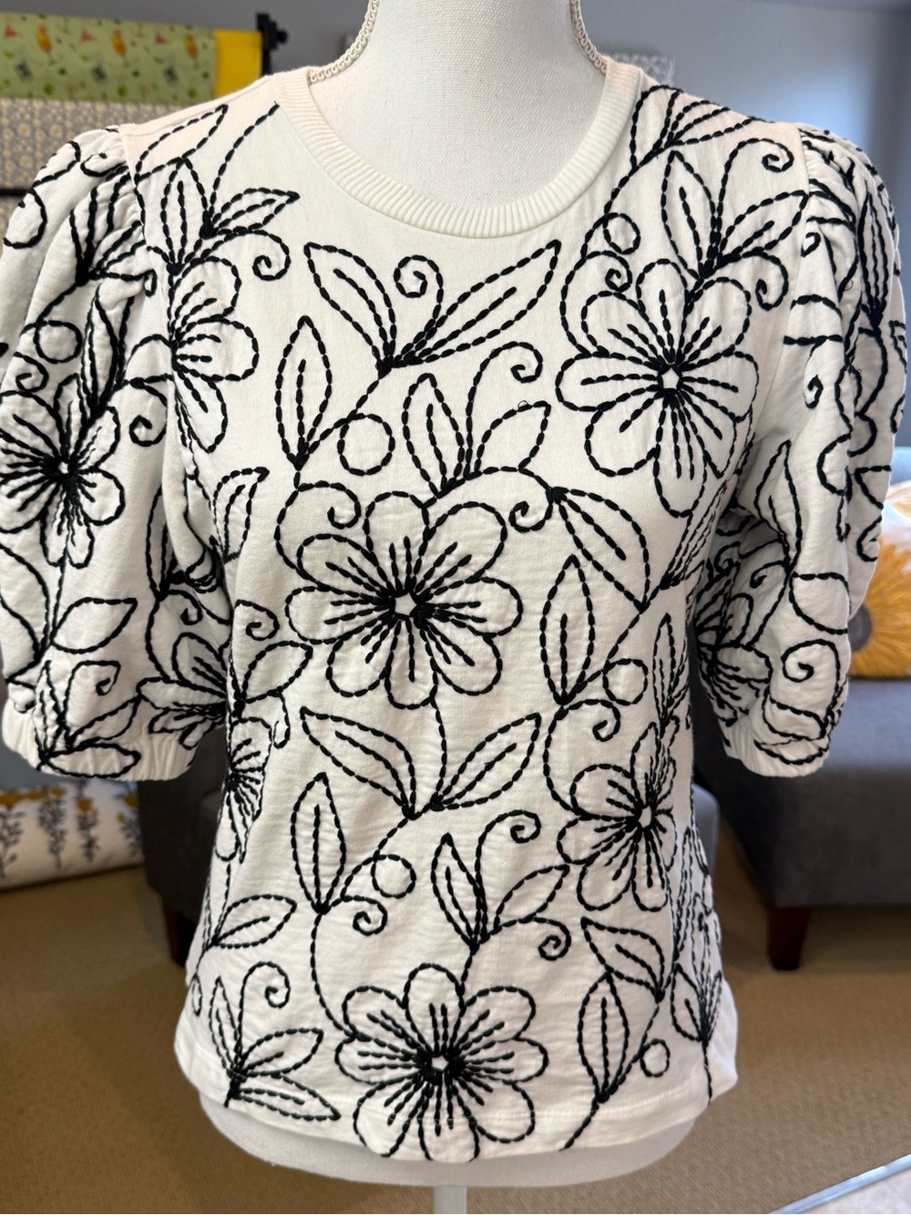 Maeve White Top with Black Floral Embroidery - Picture 5 of 9